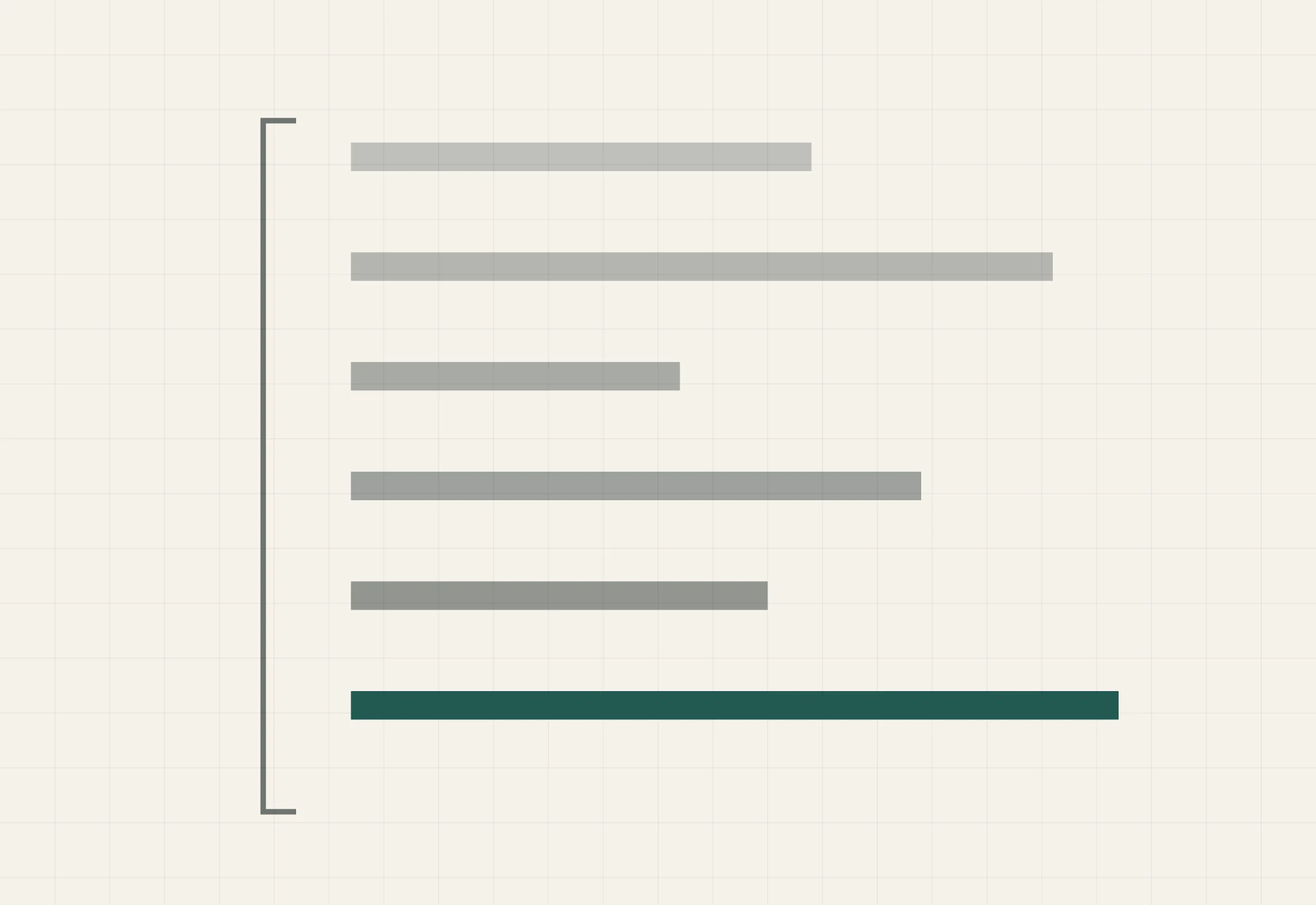 Six bars of different lengths gathered under a single bracket