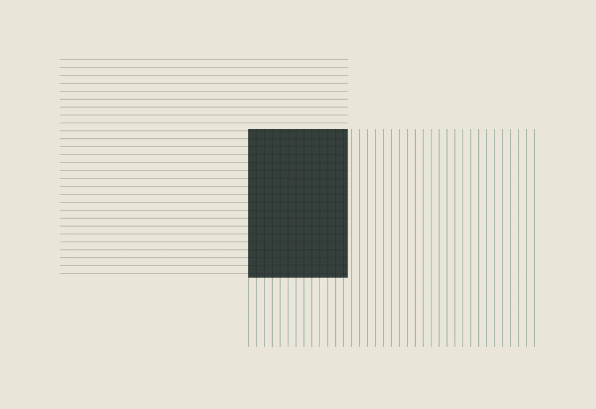 Two hatched fields, one horizontal and one vertical, overlapping in a solid square
