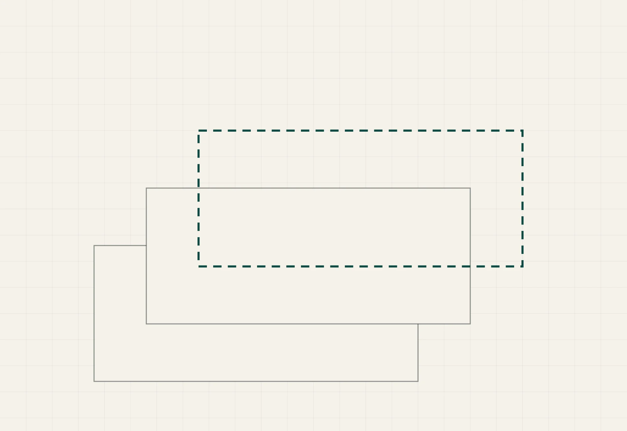 Three offset rectangular outlines stacked in perspective, the topmost drawn as a broken line